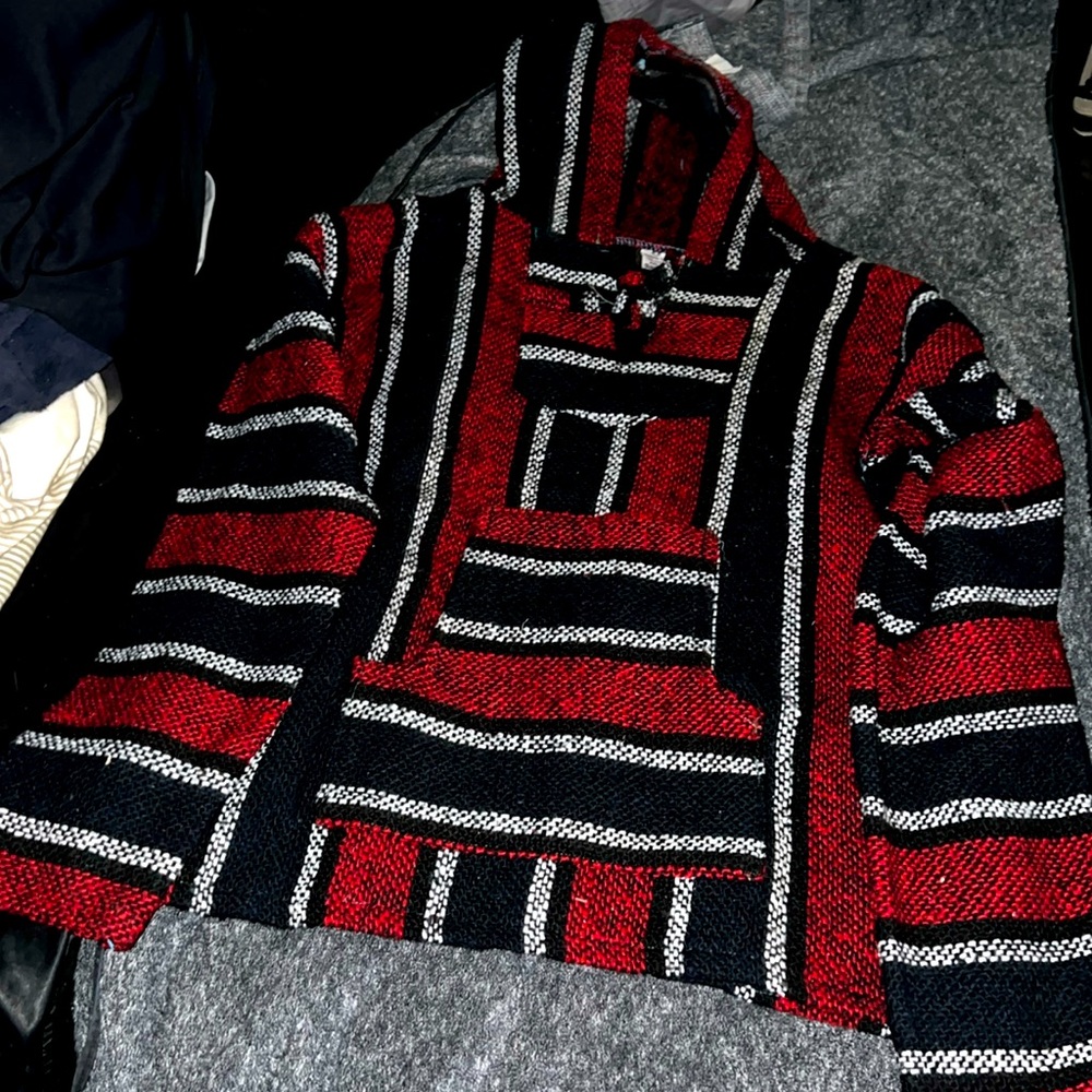 Brand new MEXICAN PONCHO HOODIE MADE WITH LOVE FROM MEXICO BLACK/RED